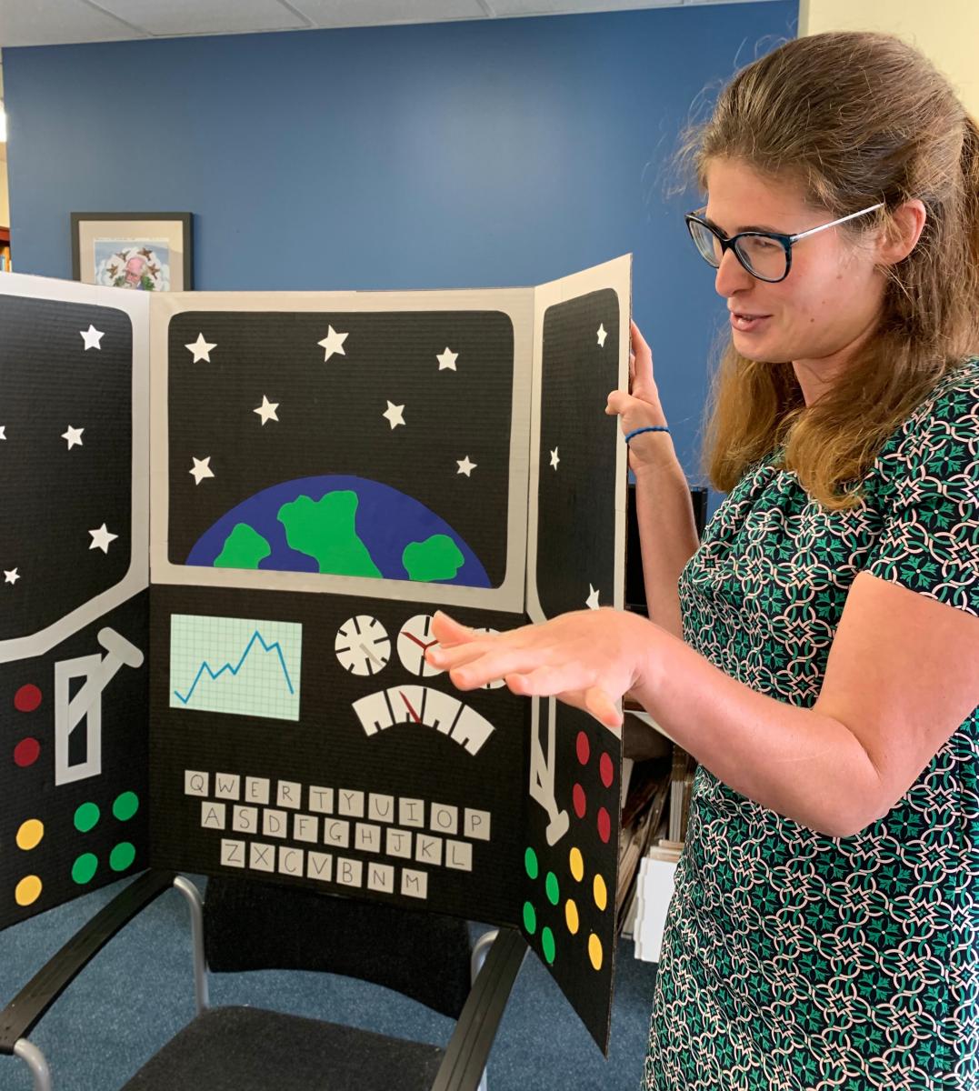 NCSE's Kate Carter showing a display of Geology Park's "time machine"