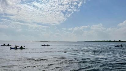 Louisiana science teachers kayaking to Fort Proctor.